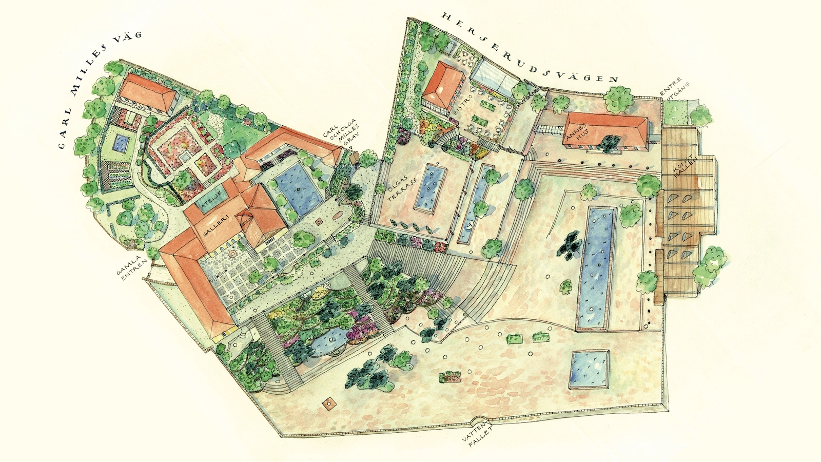 Översiktskarta över Millesgården och skulpturparken